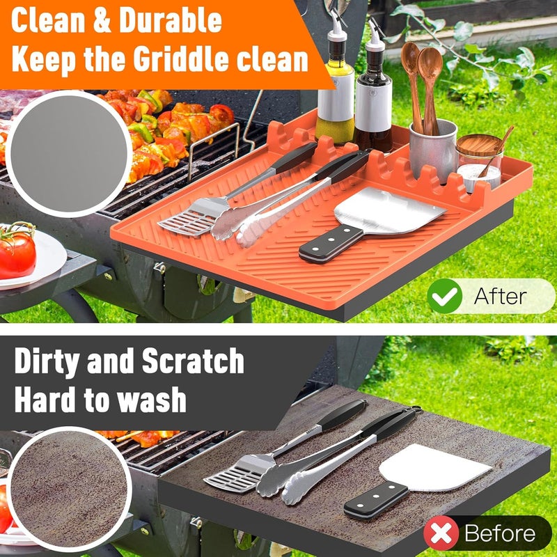 lanlw Silicone Grill Mat Compatible with Blackstone, BBQ Griddle Tools Mat with Drip Pad, Spatula Mat for Outdoor Kitchen Counter, Gifts for Men (Orange) - Image 4